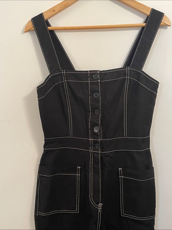 Reformation Denim - Reformation Black Contrast-Stitch Button-Front Denim Overalls
